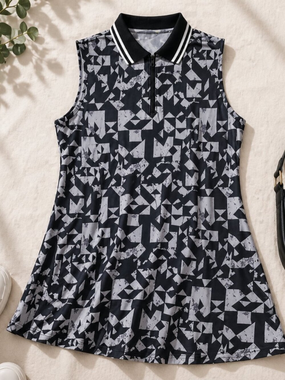 Reebok Sleeveless Golf Dress Black White Geometric Athletic Sz 12